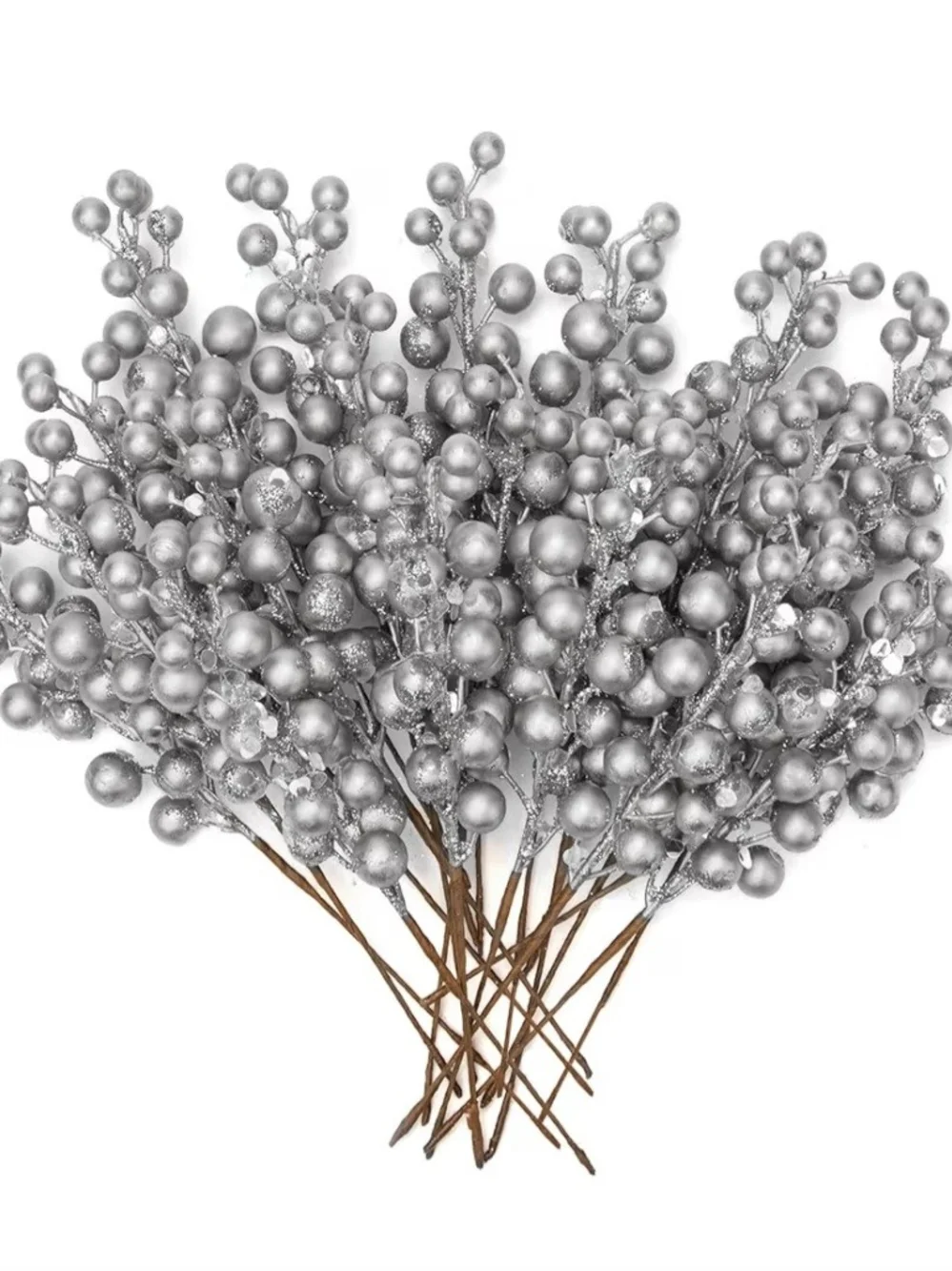 Silver Decorative Berry Picks. 20 Count. NEW.